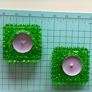 Vintage Green Candle Votive Set of Two